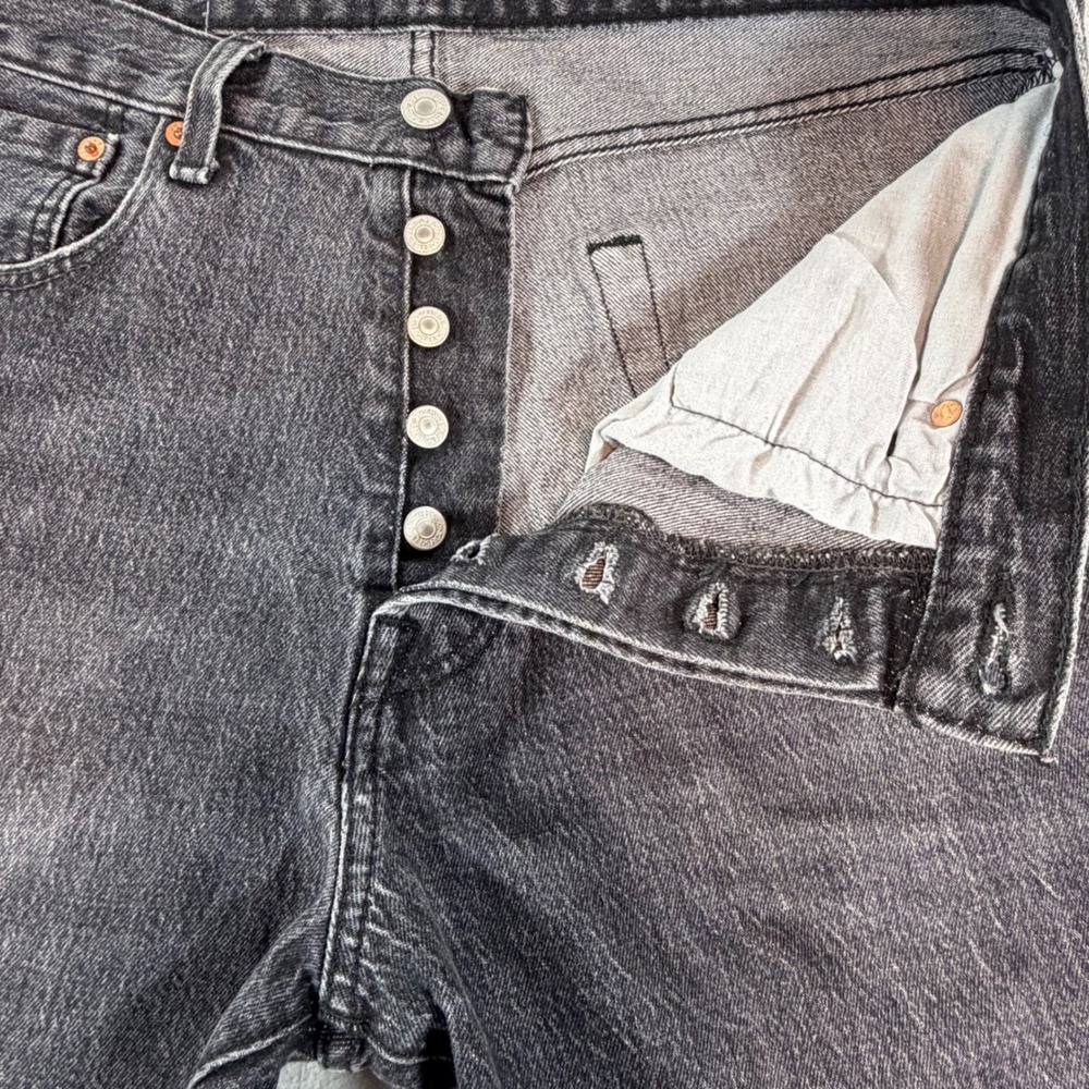 Levi's 501 '93 Straight Jeans Mens 32x32 Washed Black Button Fly Denim - Picture 5 of 12